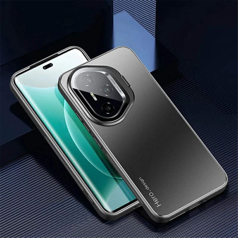 For Honor 400 Pro 5G (Global) Case with Lens Kickstand Shockproof PC+TPU Phone Cover - Black