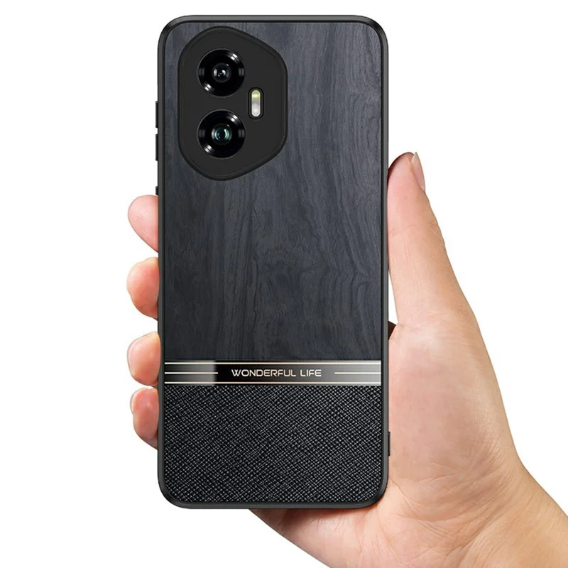 For Honor 400 Pro 5G (Global) Case Wood Texture Leather + TPU Protective Phone Cover - Black