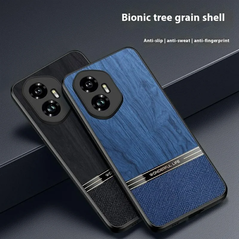 For Honor 400 Pro 5G (Global) Case Wood Texture Leather + TPU Protective Phone Cover - Black