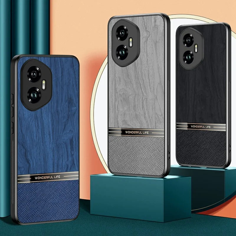 For Honor 400 Pro 5G (Global) Case Wood Texture Leather + TPU Protective Phone Cover - Black
