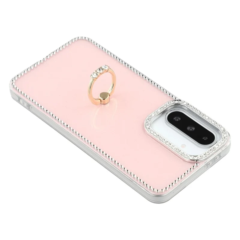 For Samsung Galaxy A36 5G / A56 5G Case with Ring Kickstand Rhinestone Edge TPU + PC IMD Phone Cover - Glitter Light Pink