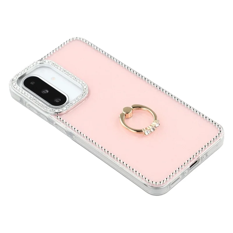 For Samsung Galaxy A36 5G / A56 5G Case with Ring Kickstand Rhinestone Edge TPU + PC IMD Phone Cover - Glitter Light Pink
