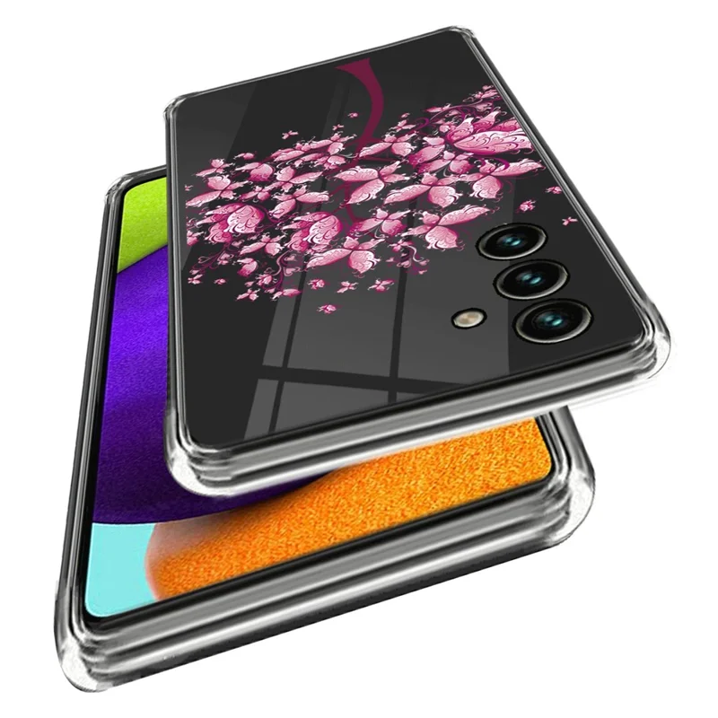 Capa de Telemóvel em TPU Macio com Impressão de Padrão para Samsung Galaxy A14 5G / A14 4G, Cobertura Anti-queda e Anti-risco - Flores Cor-de-rosa