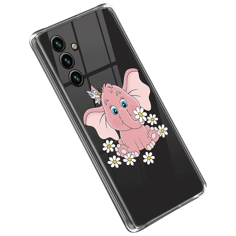 For Samsung Galaxy A14 5G / A14 4G Pattern Printing Soft TPU IMD Phone Case Anti-drop Anti-scratch Cover - Pink Elephant