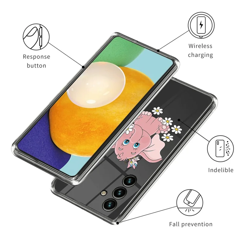 For Samsung Galaxy A14 5G / A14 4G Pattern Printing Soft TPU IMD Phone Case Anti-drop Anti-scratch Cover - Pink Elephant