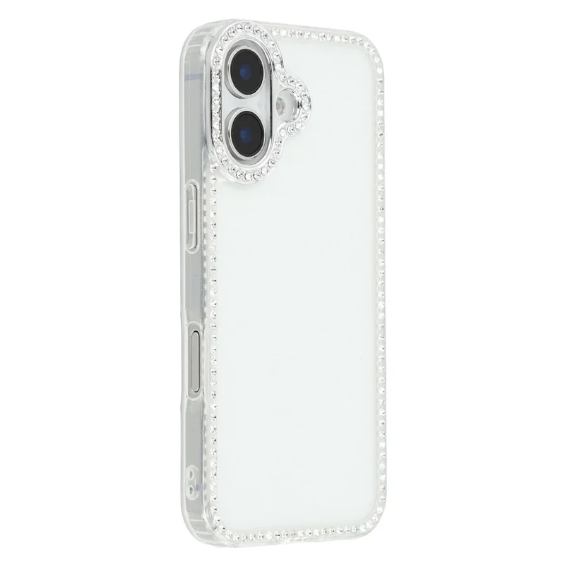 For iPhone 16 Case Rhinestone Edge Glitter Back TPU + PC IMD Phone Cover - Glitter Transparent