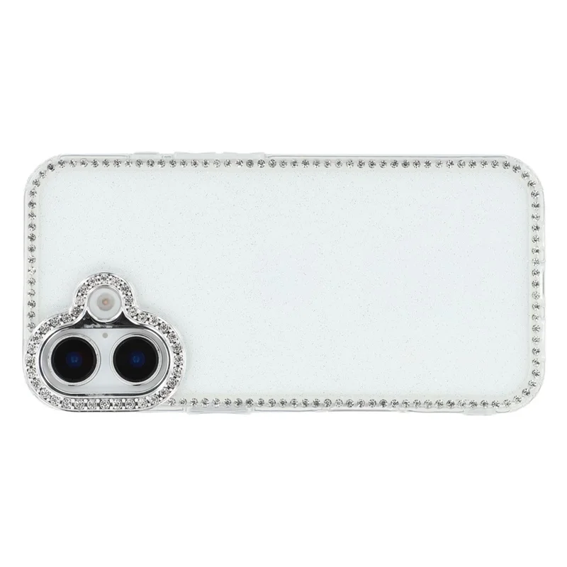 For iPhone 16 Case Rhinestone Edge Glitter Back TPU + PC IMD Phone Cover - Glitter Transparent