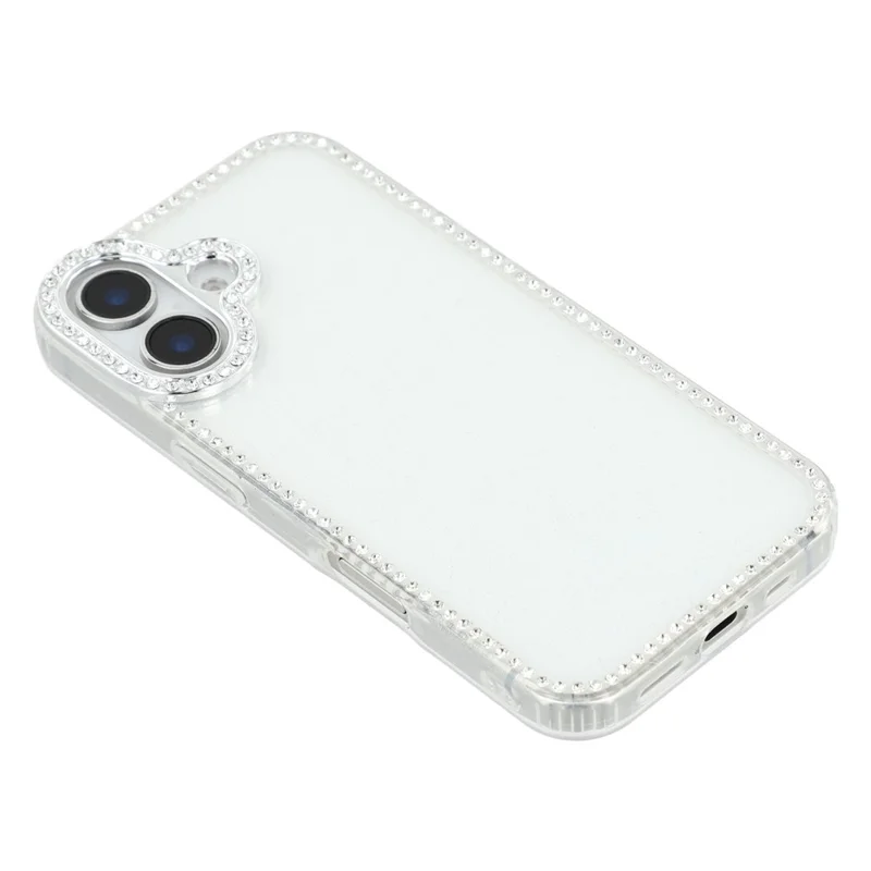 For iPhone 16 Case Rhinestone Edge Glitter Back TPU + PC IMD Phone Cover - Glitter Transparent