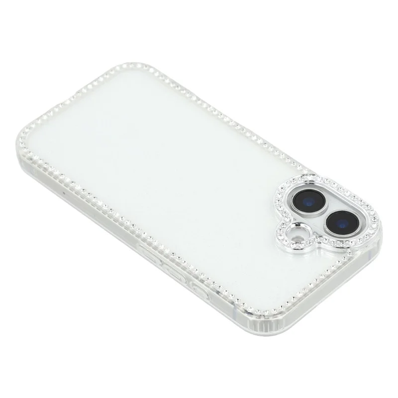 For iPhone 16 Case Rhinestone Edge Glitter Back TPU + PC IMD Phone Cover - Glitter Transparent
