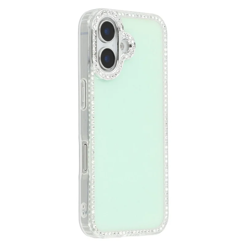 For iPhone 16 Case Rhinestone Edge Glitter Back TPU + PC IMD Phone Cover - Glitter Light Green