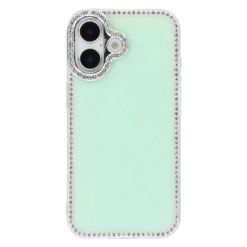 For iPhone 16 Case Rhinestone Edge Glitter Back TPU + PC IMD Phone Cover - Glitter Light Green