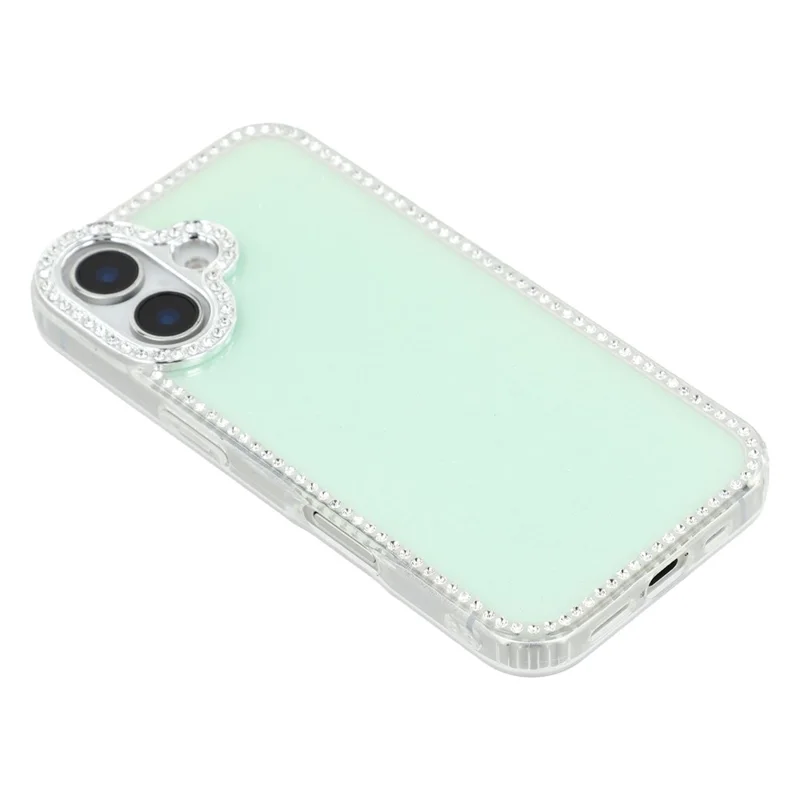 For iPhone 16 Case Rhinestone Edge Glitter Back TPU + PC IMD Phone Cover - Glitter Light Green