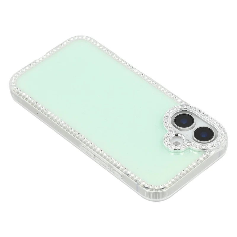 For iPhone 16 Case Rhinestone Edge Glitter Back TPU + PC IMD Phone Cover - Glitter Light Green