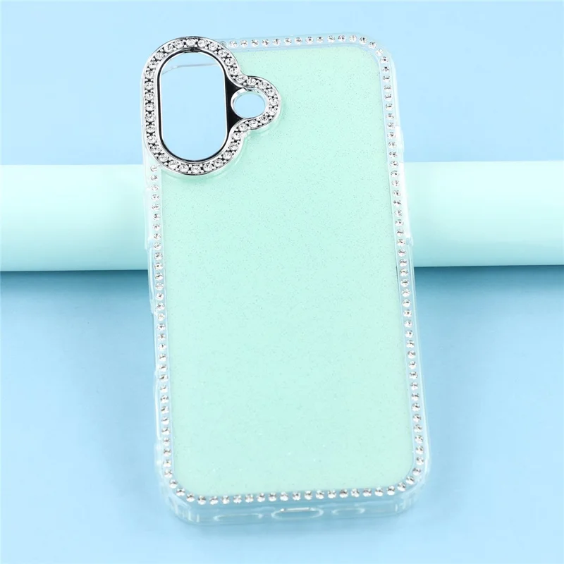 For iPhone 16 Case Rhinestone Edge Glitter Back TPU + PC IMD Phone Cover - Glitter Light Green