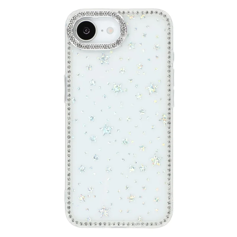 For iPhone 17e / 16e Case Rhinestone Edge Glitter Back TPU + PC IMD Phone Cover - Starry Transparent