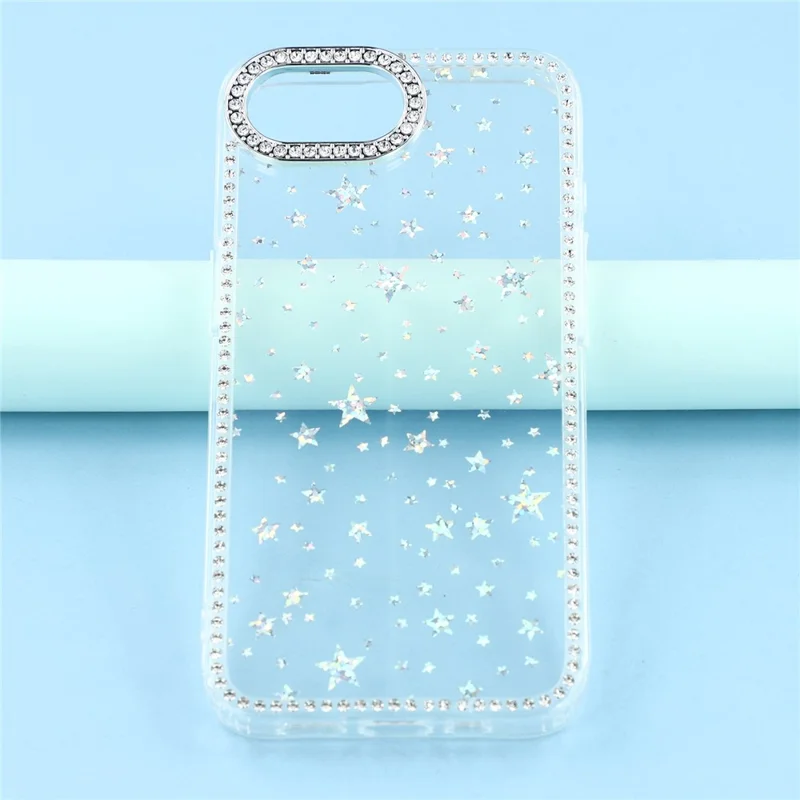 For iPhone 17e / 16e Case Rhinestone Edge Glitter Back TPU + PC IMD Phone Cover - Starry Transparent