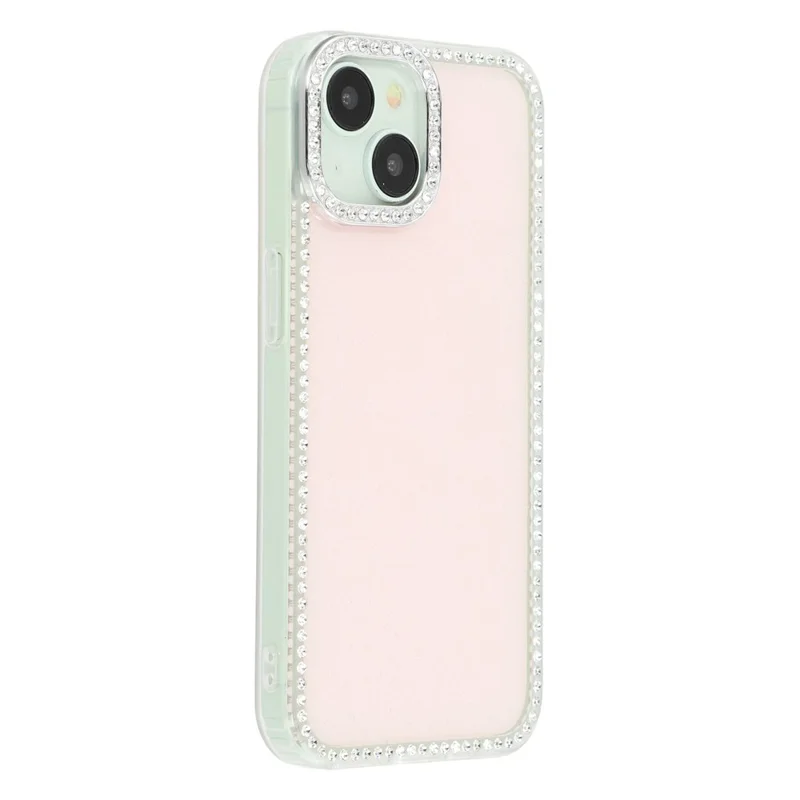 Für iPhone 15 Hülle mit Strasssteinen am Rand Glitzer Rückseite TPU + PC IMD Handyhülle - Glitzer Hellrosa