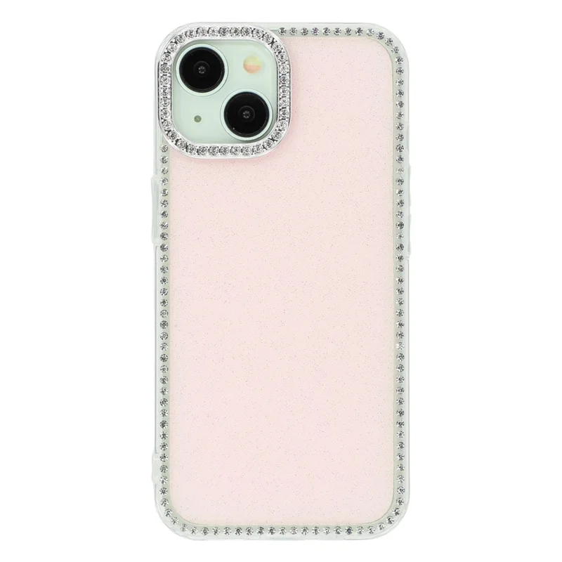 Für iPhone 15 Hülle mit Strasssteinen am Rand Glitzer Rückseite TPU + PC IMD Handyhülle - Glitzer Hellrosa