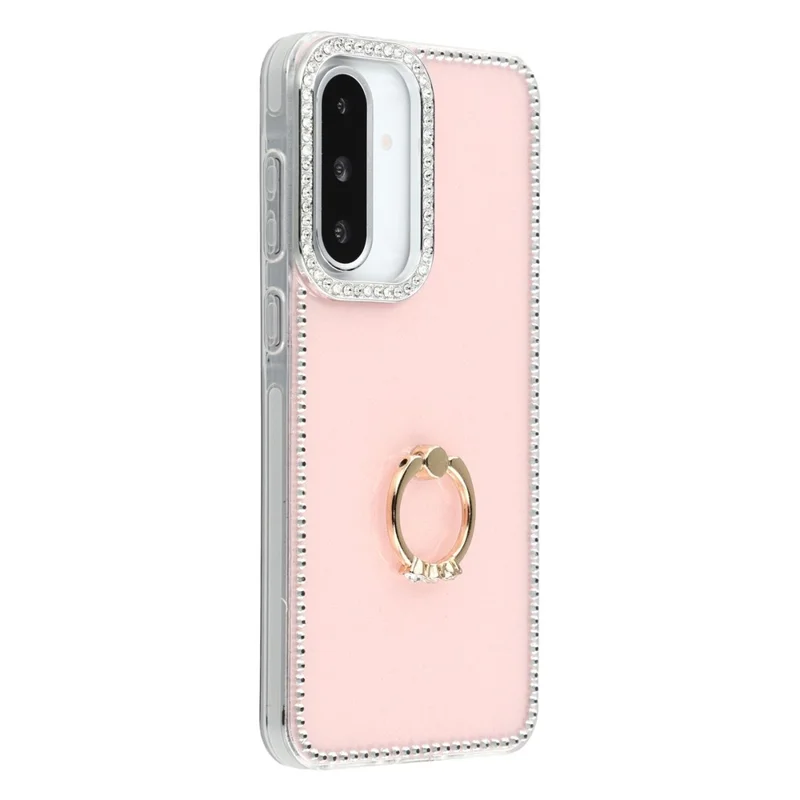 For Samsung Galaxy A26 5G Case with Ring Kickstand Rhinestone Edge TPU + PC IMD Phone Cover - Glitter Light Pink