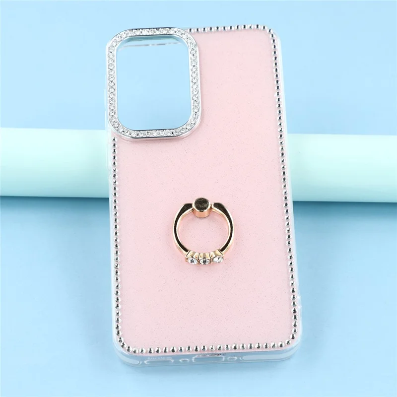 For Samsung Galaxy A26 5G Case with Ring Kickstand Rhinestone Edge TPU + PC IMD Phone Cover - Glitter Light Pink
