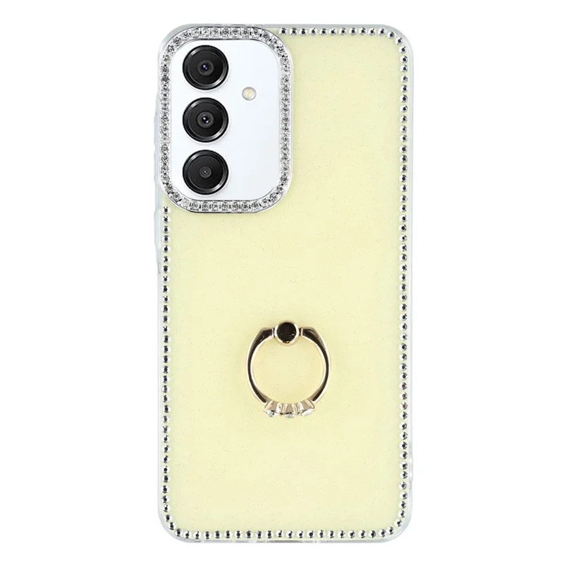 For Samsung Galaxy A55 5G Case with Ring Kickstand Rhinestone Edge TPU + PC IMD Phone Cover - Glitter Light Yellow