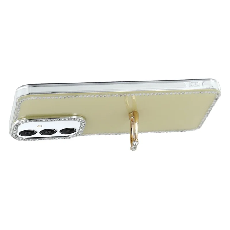 For Samsung Galaxy A55 5G Case with Ring Kickstand Rhinestone Edge TPU + PC IMD Phone Cover - Glitter Light Yellow