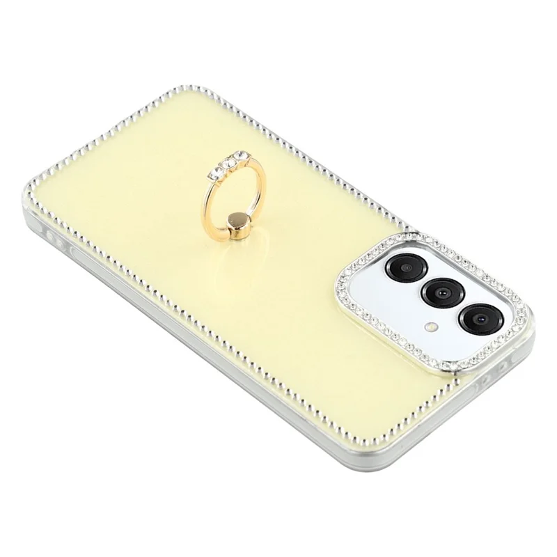 For Samsung Galaxy A55 5G Case with Ring Kickstand Rhinestone Edge TPU + PC IMD Phone Cover - Glitter Light Yellow