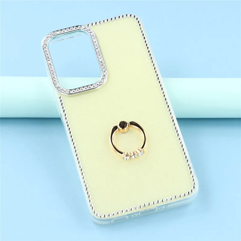 For Samsung Galaxy A55 5G Case with Ring Kickstand Rhinestone Edge TPU + PC IMD Phone Cover - Glitter Light Yellow