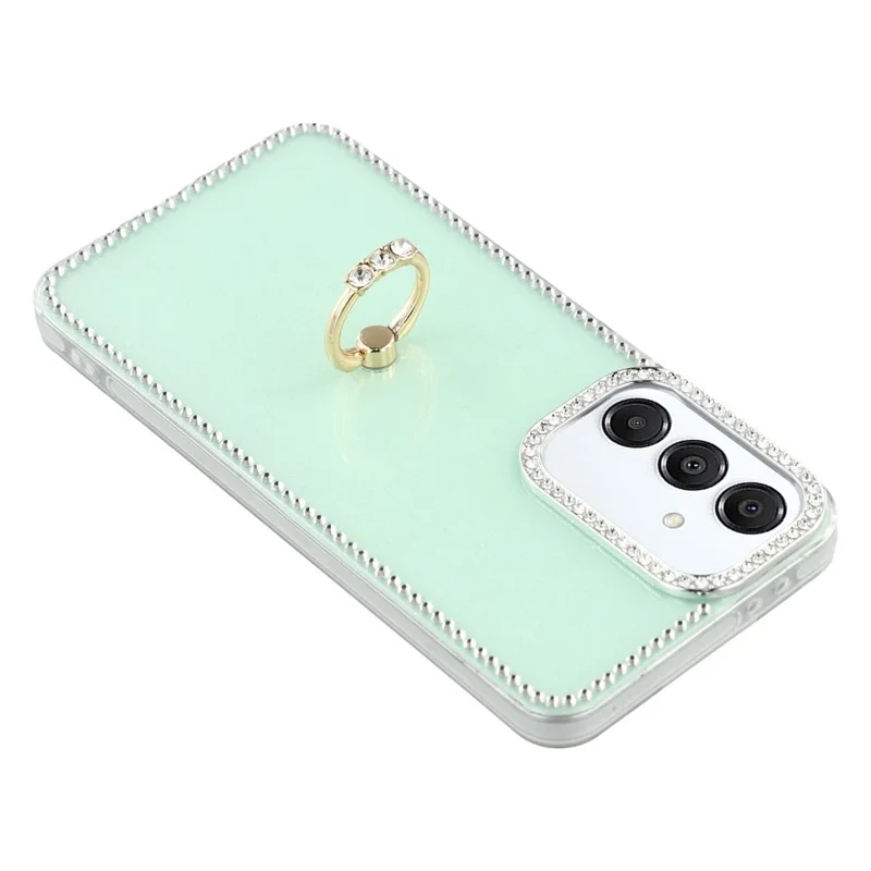 Für Samsung Galaxy A15 4G / 5G Hülle mit Ringhalterung und Strassstein-Kante TPU + PC IMD Handyhülle - Glitzer Hellgrün