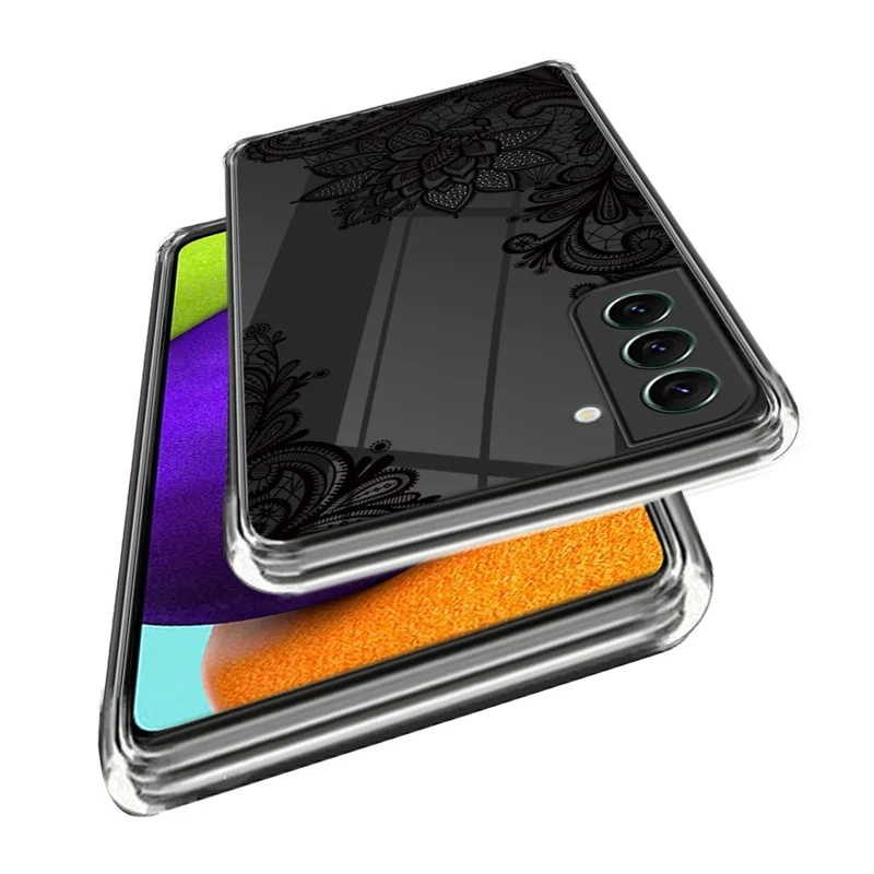 Capa Traseira TPU para Samsung Galaxy S23 com Estampa em Design IMD, Capa de Telemóvel Resistente a Choques - Flor Rendada
