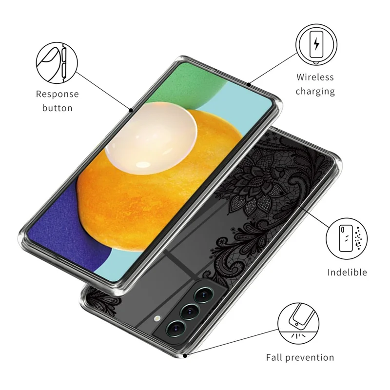 Capa Traseira TPU para Samsung Galaxy S23 com Estampa em Design IMD, Capa de Telemóvel Resistente a Choques - Flor Rendada