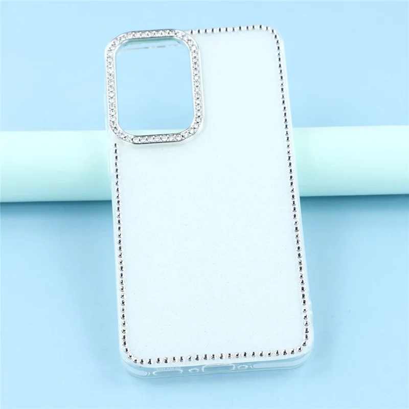 For Samsung Galaxy A55 5G Case Rhinestone Edge Glitter Back TPU + PC IMD Phone Cover - Glitter White