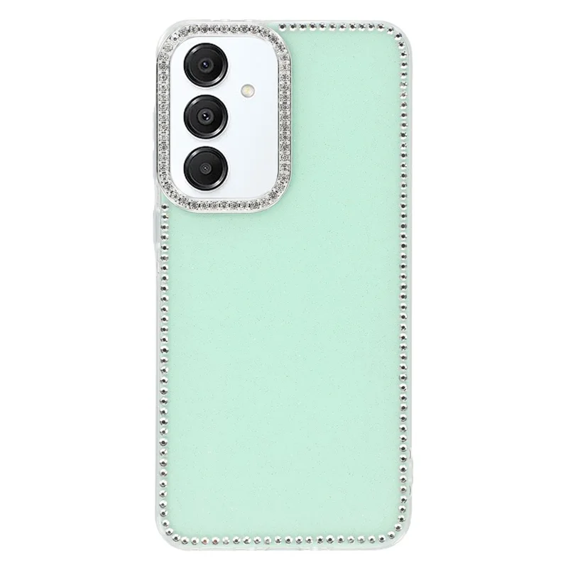 For Samsung Galaxy A15 4G / A15 5G Case Rhinestone Edge Glitter Back TPU + PC IMD Phone Cover - Glitter Light Green