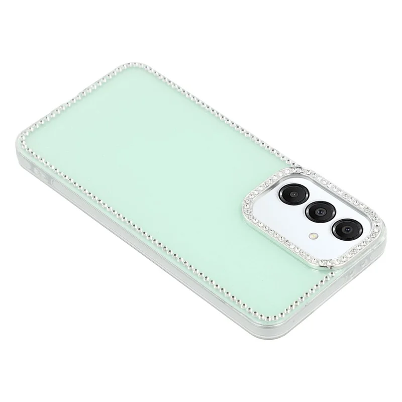 For Samsung Galaxy A15 4G / A15 5G Case Rhinestone Edge Glitter Back TPU + PC IMD Phone Cover - Glitter Light Green