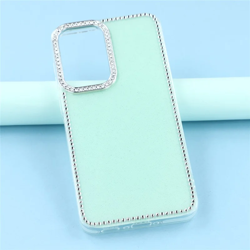 For Samsung Galaxy A15 4G / A15 5G Case Rhinestone Edge Glitter Back TPU + PC IMD Phone Cover - Glitter Light Green