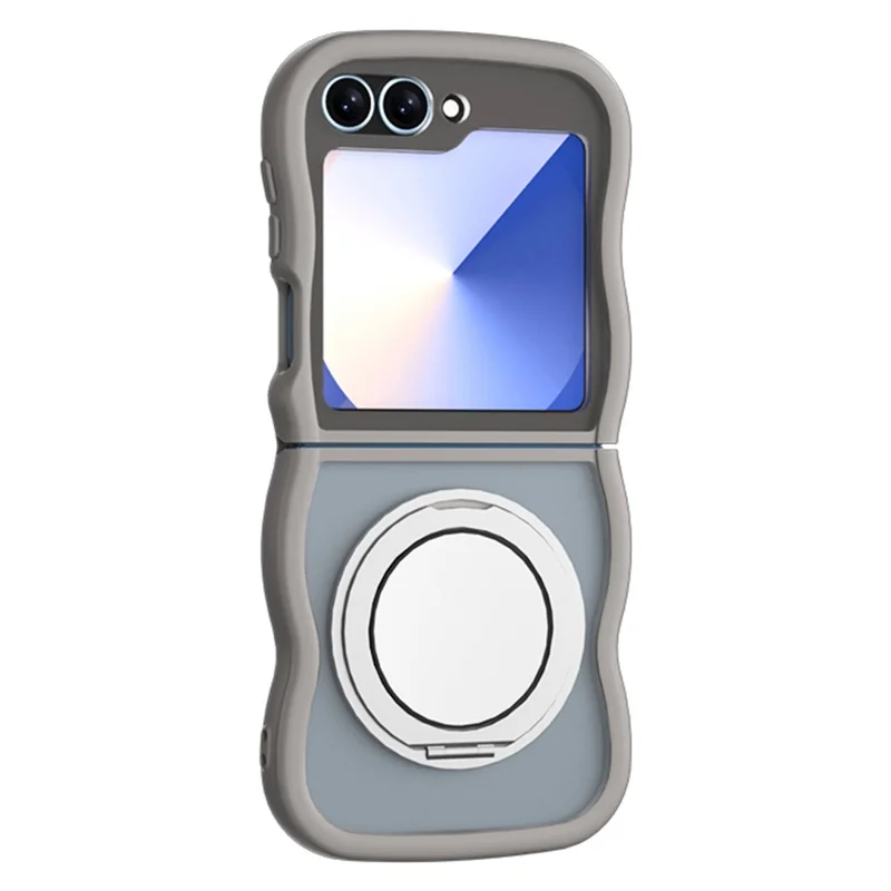 For Samsung Galaxy Z Flip7 FE 5G / Z Flip6 5G / Flip5 5G Magnetic Case Mirror Rotating Kickstand Wave Edge TPU + PC Phone Cover - Grey