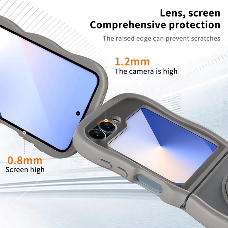For Samsung Galaxy Z Flip7 FE 5G / Z Flip6 5G / Flip5 5G Magnetic Case Mirror Rotating Kickstand Wave Edge TPU + PC Phone Cover - Grey