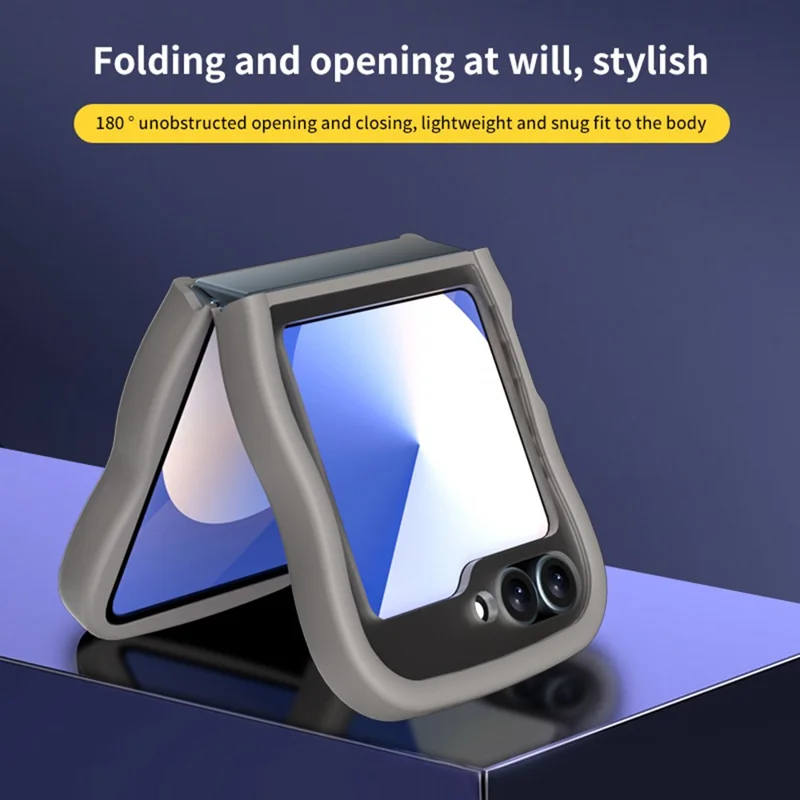For Samsung Galaxy Z Flip7 FE 5G / Z Flip6 5G / Flip5 5G Magnetic Case Mirror Rotating Kickstand Wave Edge TPU + PC Phone Cover - Grey