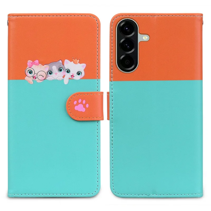 Cartoon Pet Series for Samsung Galaxy A36 5G Wallet Phone Case Splicing Leather Flip Cover - Sky Blue