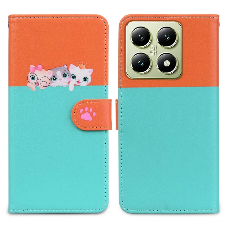 Cartoon Pet Series for Xiaomi 14T Wallet Phone Case Splicing Leather Flip Cover - Sky Blue