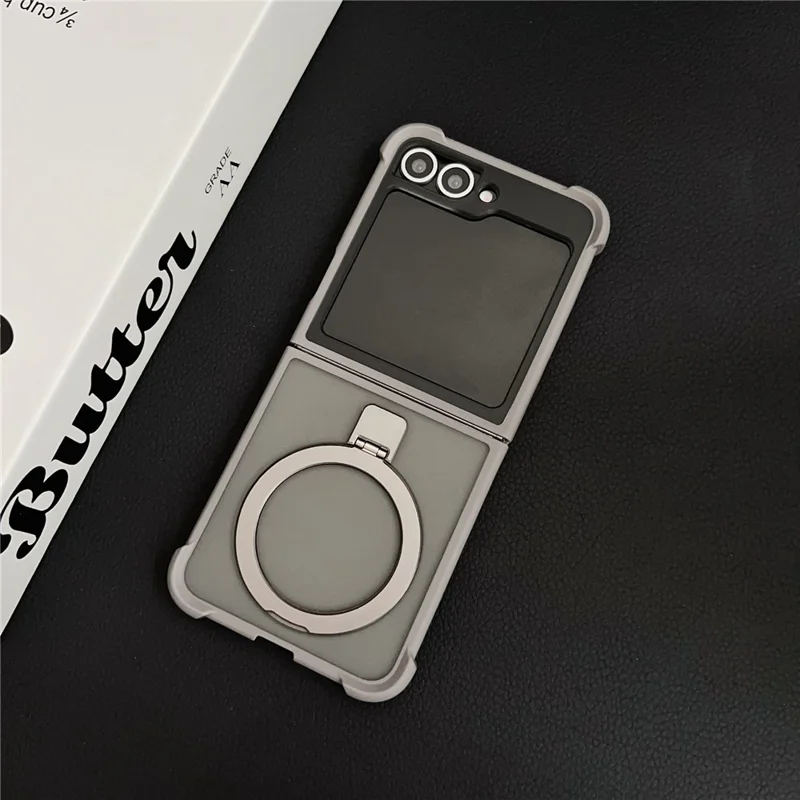 Für Samsung Galaxy Z Flip6 5G Magnetische Hülle Ständer Stoßfest Matt PC + TPU Handyhülle - Grau
