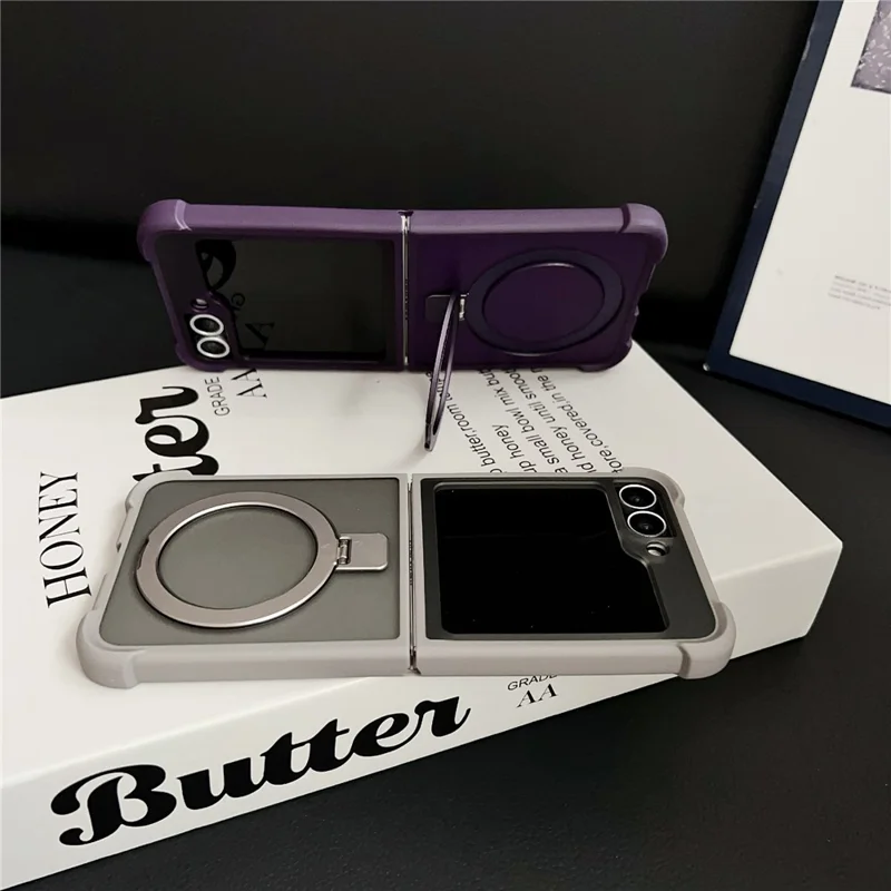 Für Samsung Galaxy Z Flip6 5G Magnetische Hülle Ständer Stoßfest Matt PC + TPU Handyhülle - Grau