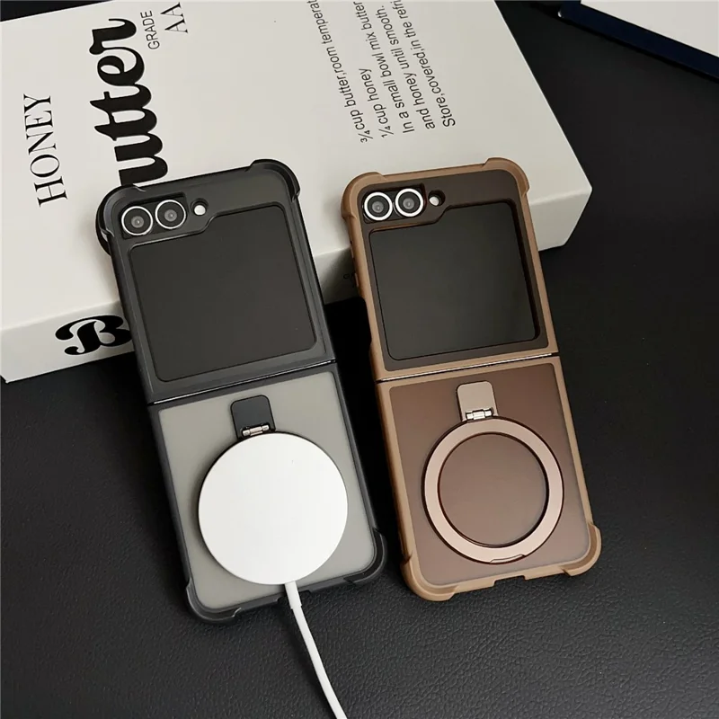 Für Samsung Galaxy Z Flip6 5G Magnetische Hülle Ständer Stoßfest Matt PC + TPU Handyhülle - Grau