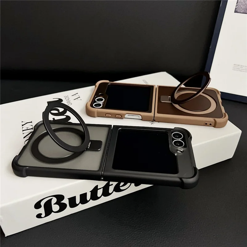 Für Samsung Galaxy Z Flip6 5G Magnetische Hülle Ständer Stoßfest Matt PC + TPU Handyhülle - Grau