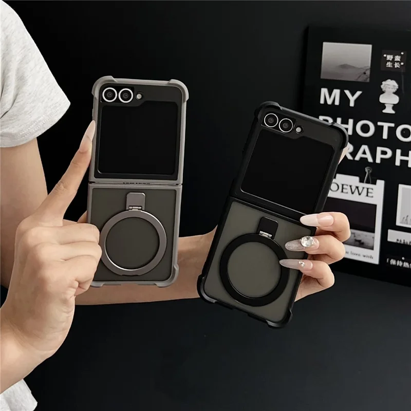 Für Samsung Galaxy Z Flip6 5G Magnetische Hülle Ständer Stoßfest Matt PC + TPU Handyhülle - Grau