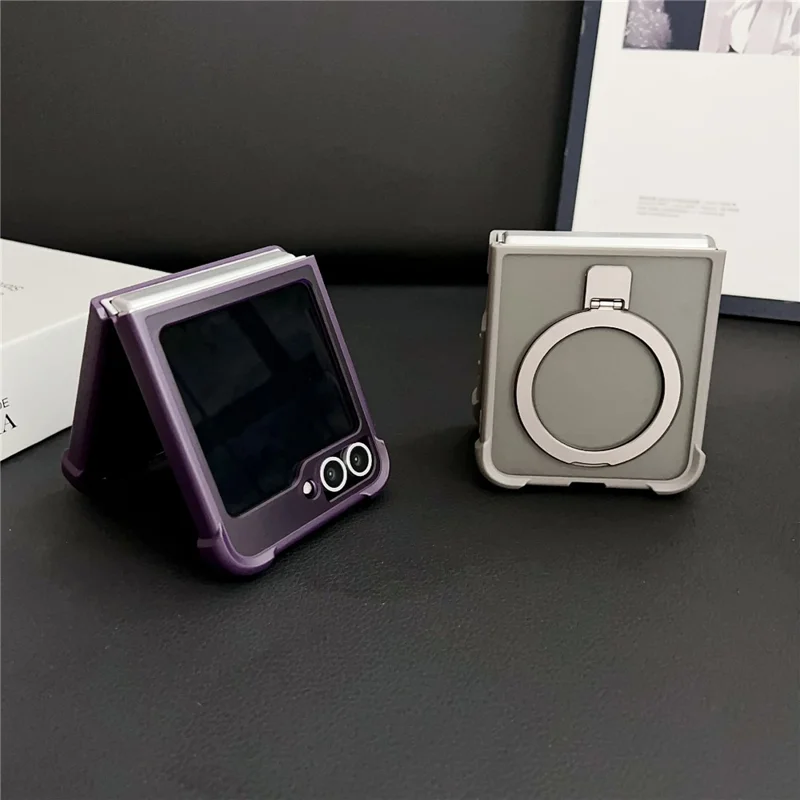 Für Samsung Galaxy Z Flip6 5G Magnetische Hülle Ständer Stoßfest Matt PC + TPU Handyhülle - Grau