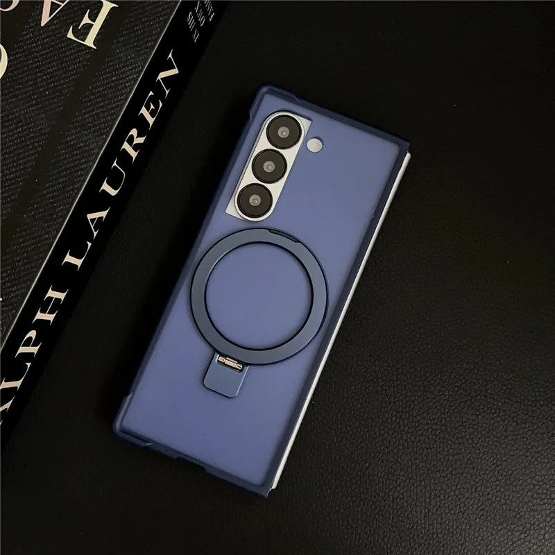 Funda magnética para Samsung Galaxy Z Fold6 5G con soporte, a prueba de golpes, mate de PC + TPU - Azul