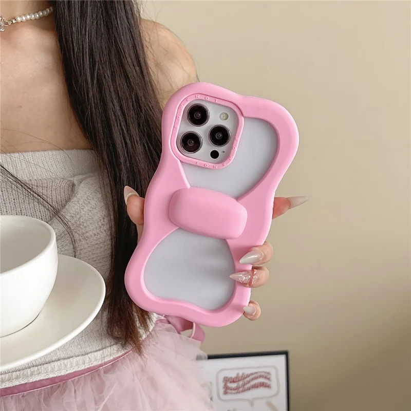 Cover per iPhone 15 Pro in Silicone con Design Carino di Farfalla e Fiocco Scavato, Cover Posteriore Antiurto per Telefono