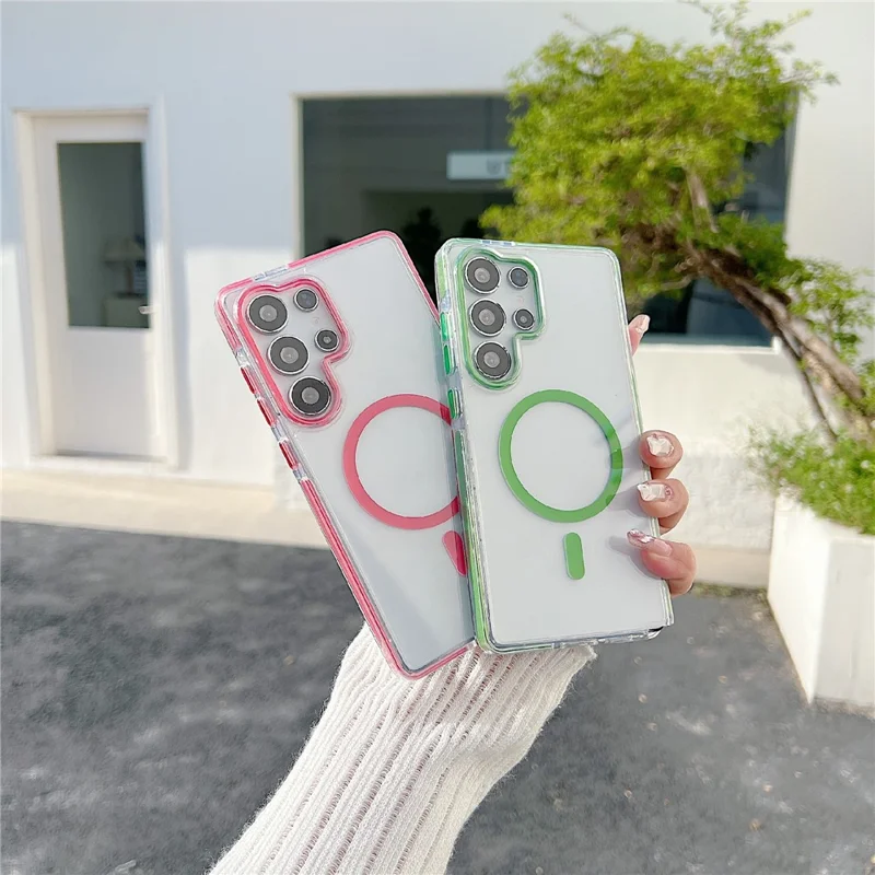 For Samsung Galaxy S25 Ultra Magnetic Case Compatible with MagSafe Clear TPU Phone Back Cover - Pink