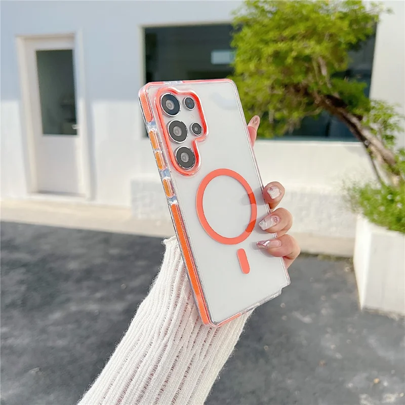 For Samsung Galaxy S24 Ultra Magnetic Case Clear TPU Phone Back Cover - Orange